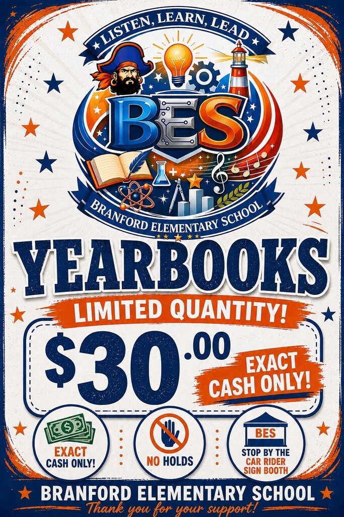 Yearbooks for sale at Meet the Teacher for $30 each cash only exact change.