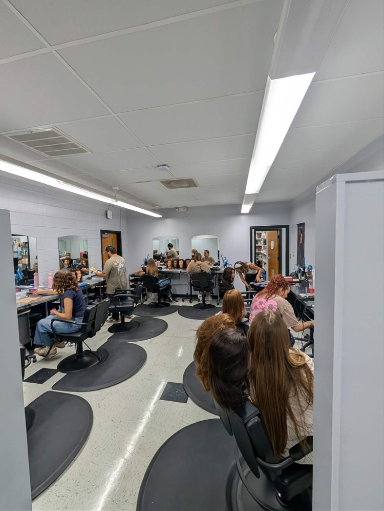 cosmetology students in separate room