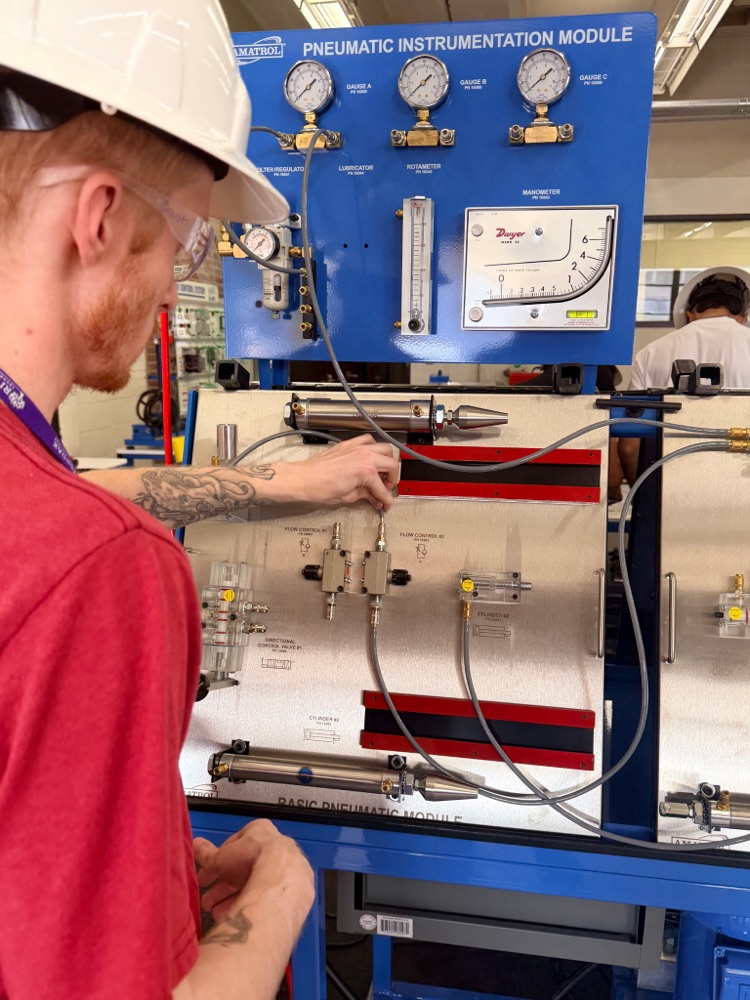 student working in lab area