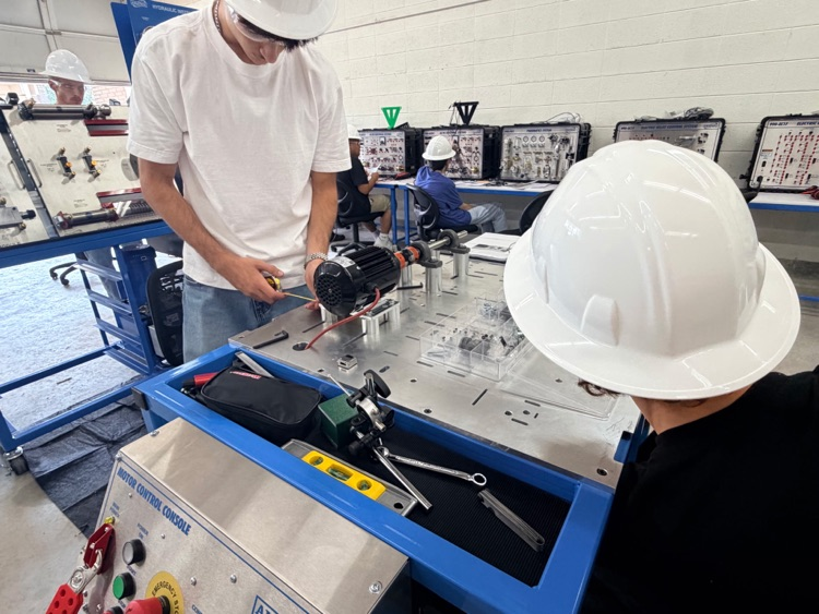 student working on table