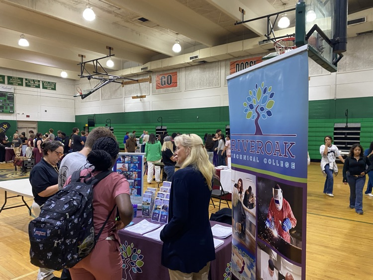 2026 College fair, students are visiting various informational booths about colleges around the southeast as well as representatives from military branches.