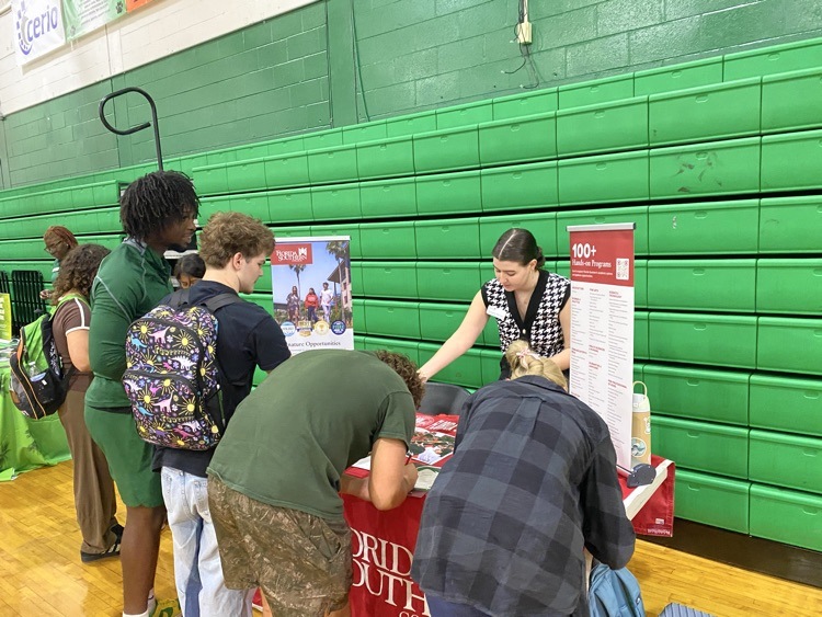 2026 College fair, students are visiting various informational booths about colleges around the southeast as well as representatives from military branches.