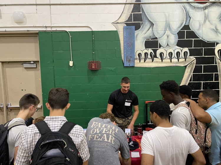 2026 College fair, students are visiting various informational booths about colleges around the southeast as well as representatives from military branches.