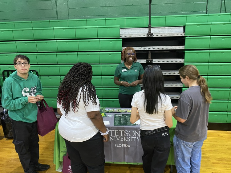 2026 College fair, students are visiting various informational booths about colleges around the southeast as well as representatives from military branches.