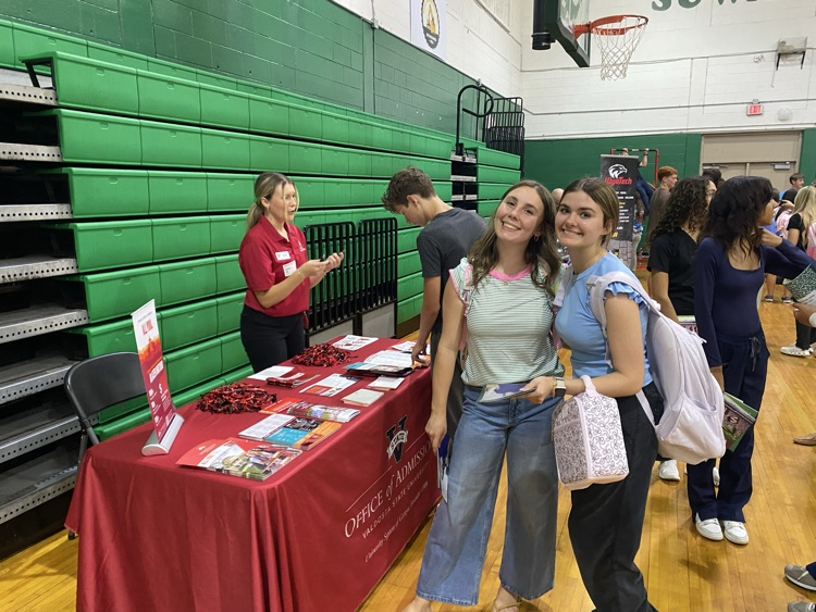 2026 College fair, students are visiting various informational booths about colleges around the southeast as well as representatives from military branches.