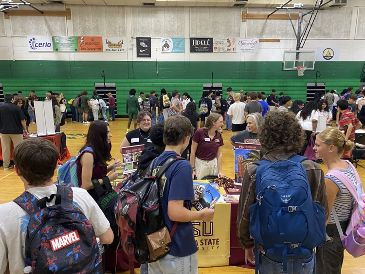 2026 College fair, students are visiting various informational booths about colleges around the southeast as well as representatives from military branches.