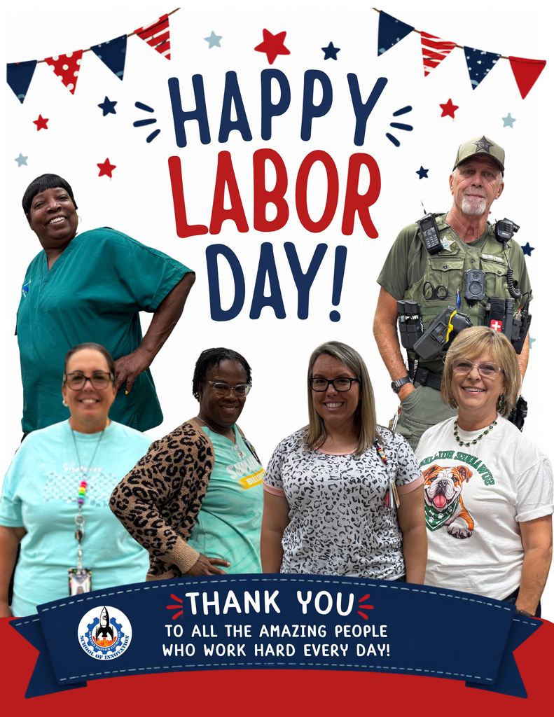Flyer for Labor Day: Happy Labor Day, Thank you to all the amazing people who work hard every day! Has SPE staff on the flyer