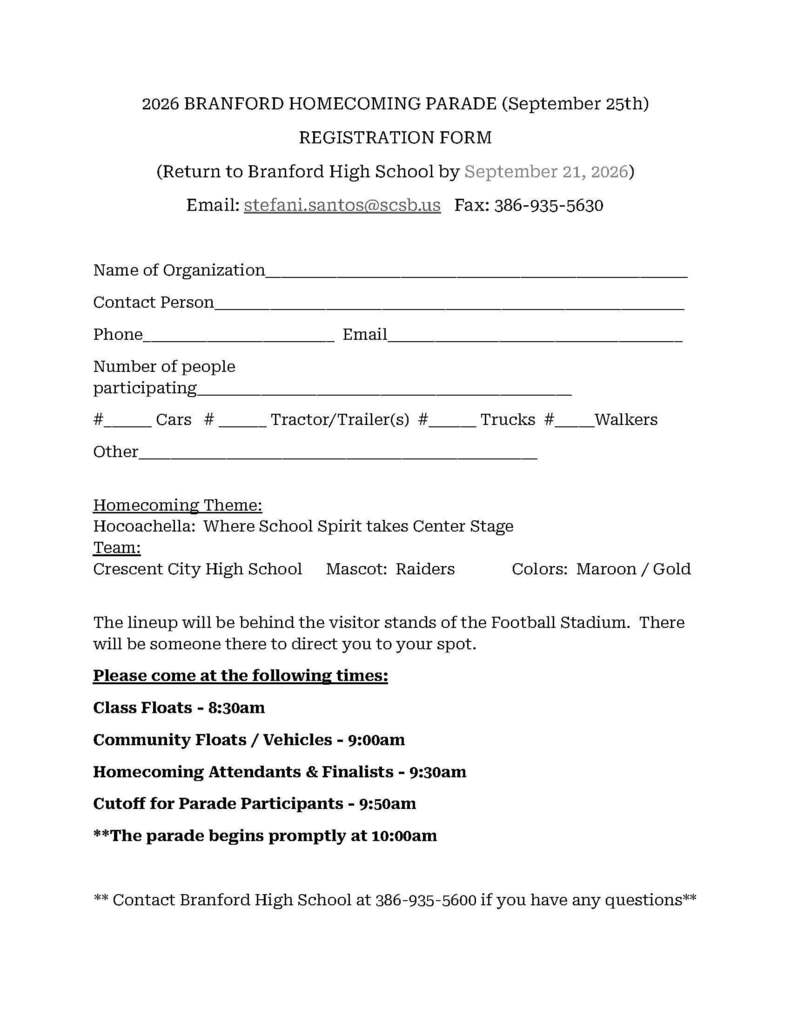 BHS Parade Form