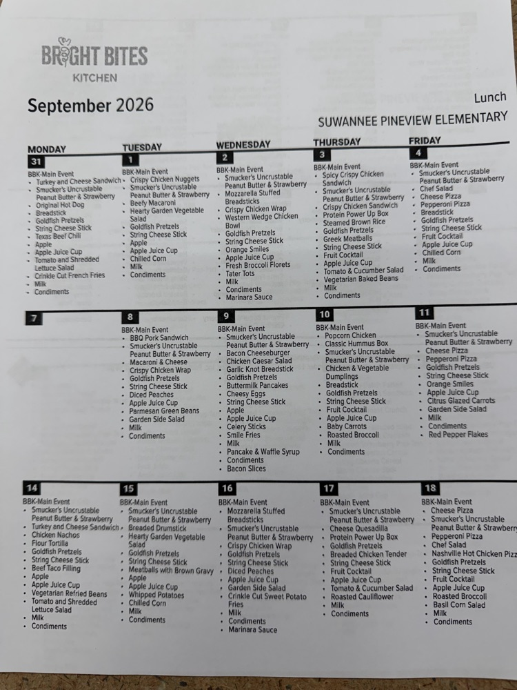 lunch menu