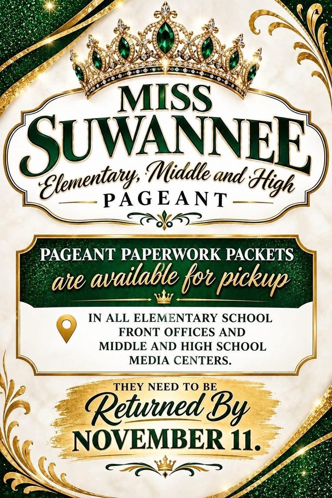 flyer for Miss Suwannee Middle School Pageant
