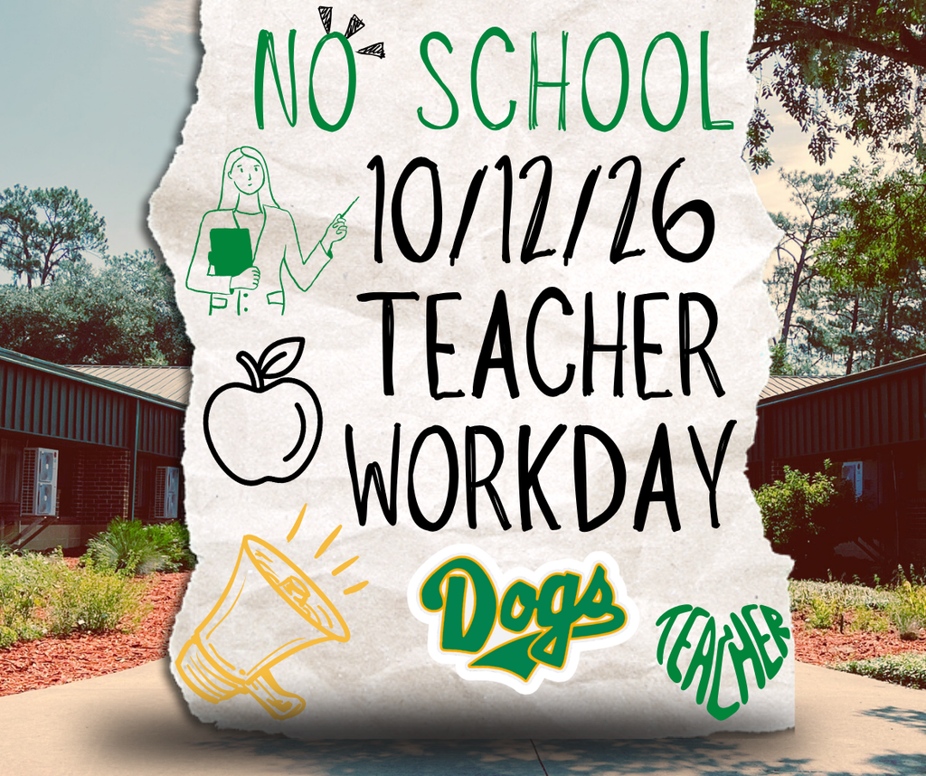 Teacher workday notification. Paper cutout over SHS courtyard/sidewalk. No School for teacher workday with miscellaneous doodles.