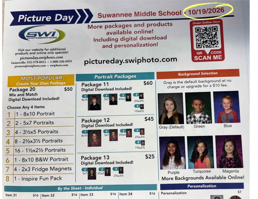 flyer with QR code to order school pictures