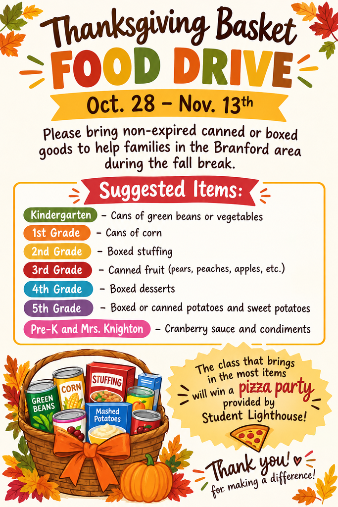 Thanksgiving Basket Food Drive at BES now thru Nov 18th