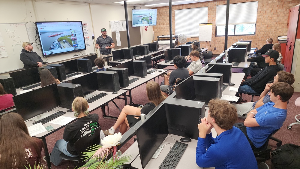 Career Presenter with students in a computer lab