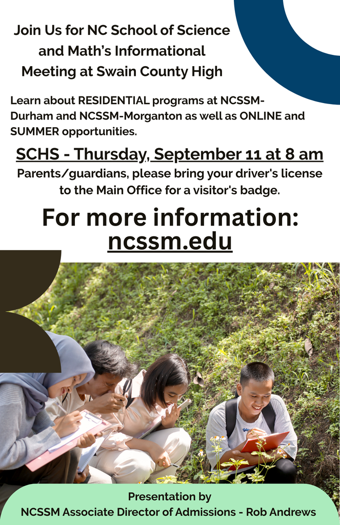flyer for north carolina school of science and math presentation at swain high on september 11 at 8 am