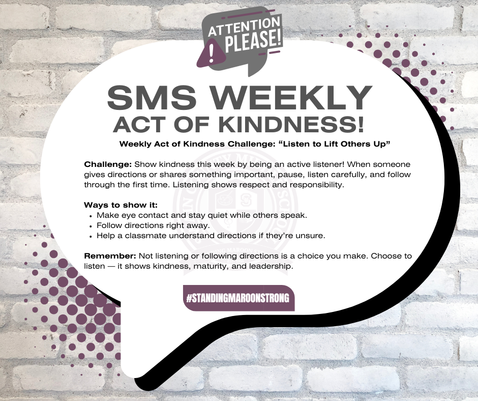 Speech bubble with kindness challenge text on a gray brick wall background.