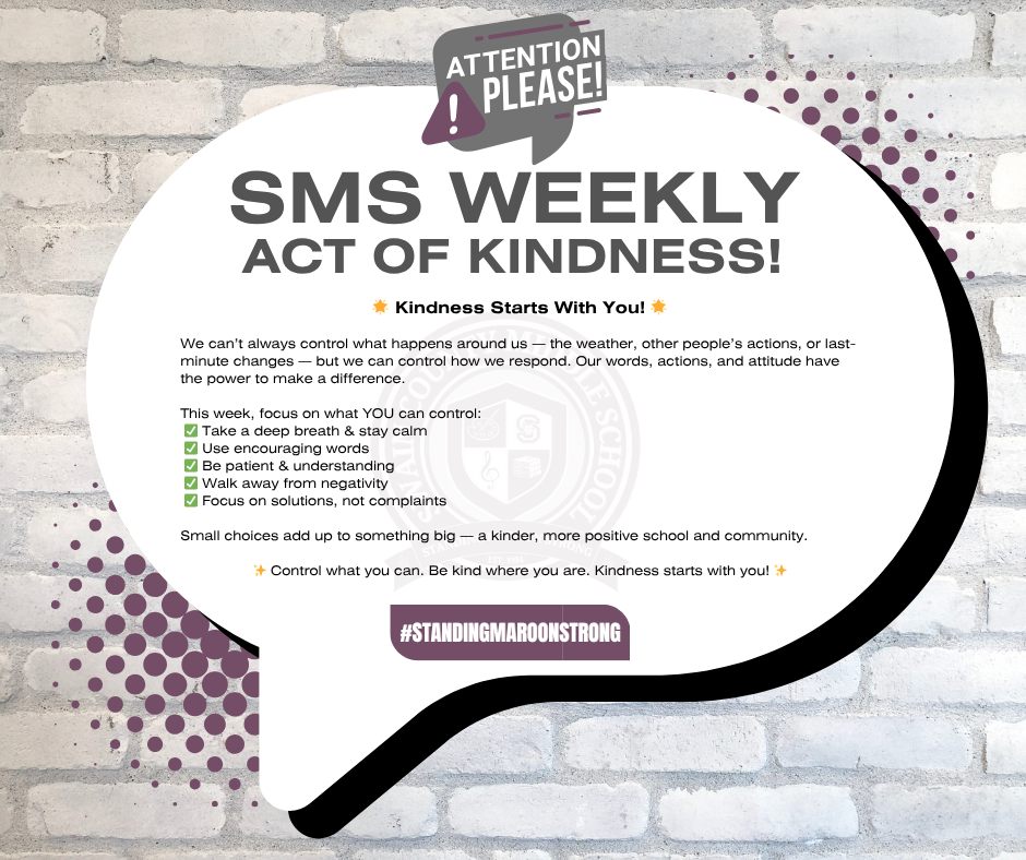 Graphic of a speech bubble with text about kindness tips, set against a brick wall.