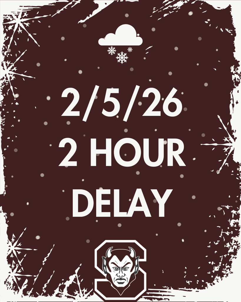 Maroon Graphic stating 2 hour delay