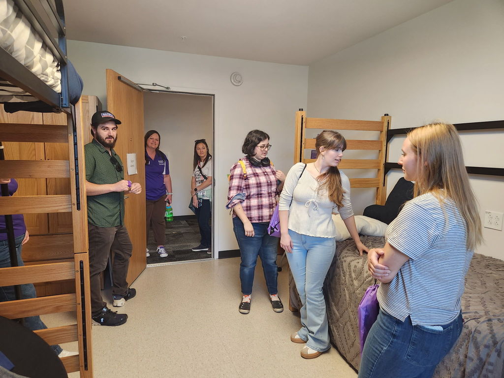 Students tour a dorm room at Western Carolina University