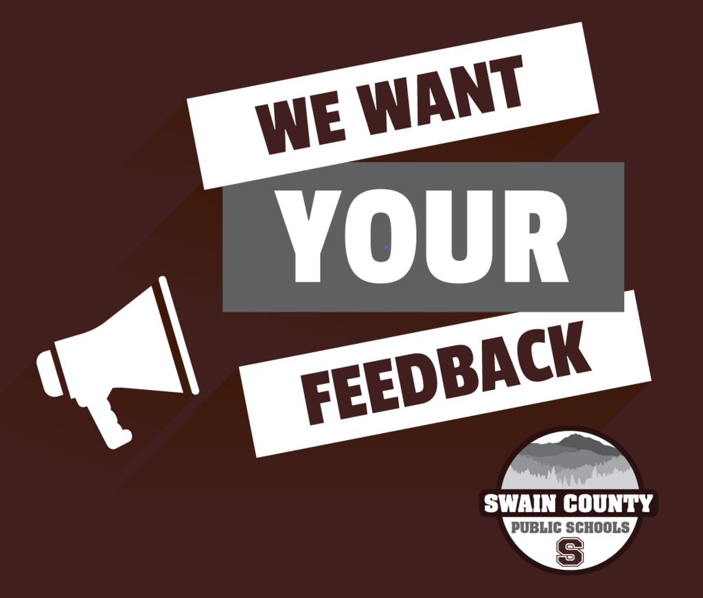 Maroon Graphic stating We Want Your Feedback