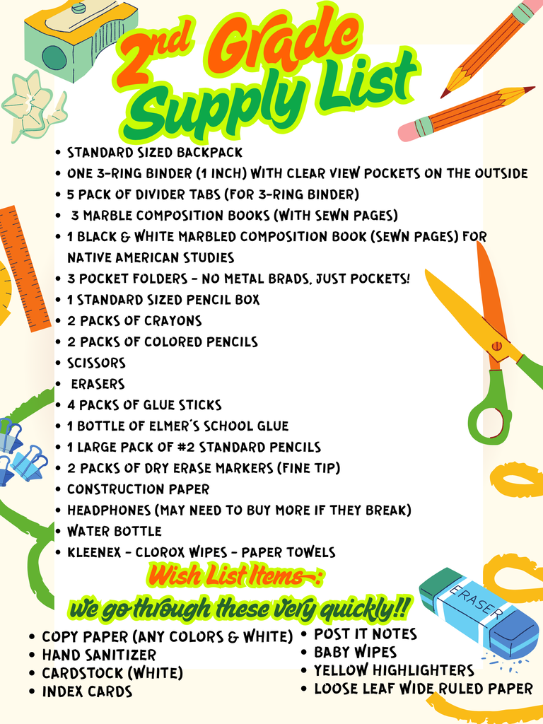 2nd Grade Supply List