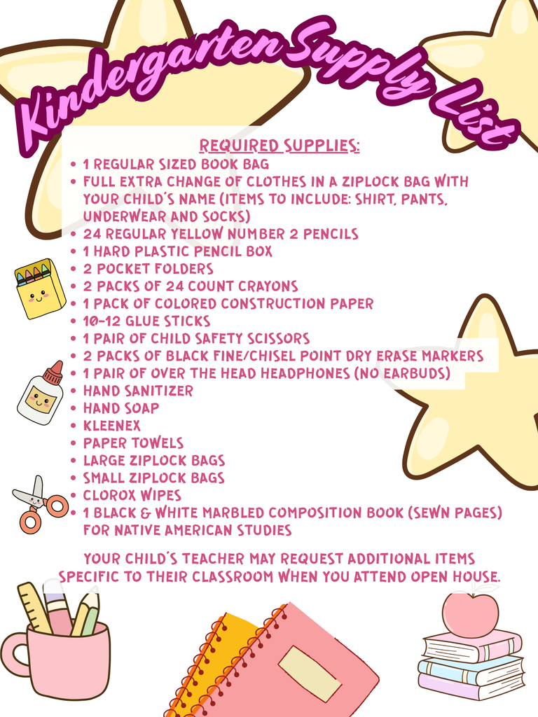 Kindergarten Supply List