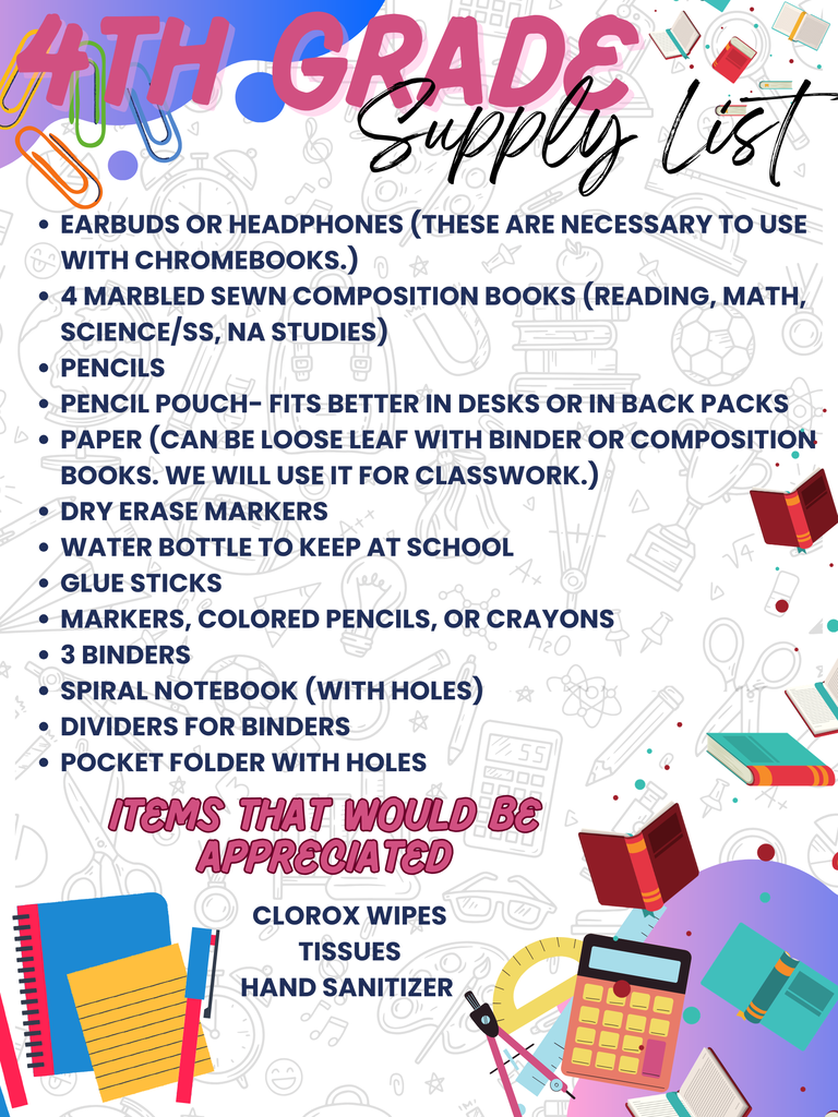 4th Grade Supply List