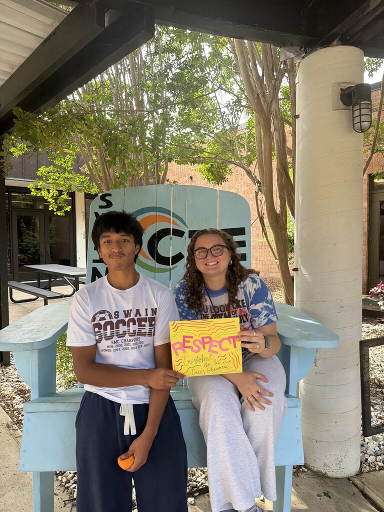Senior soccer team captain Cristobal dela Cruz-Echeverria was recently honored with the Character Trait Award for Respect at Swain County High School. He is pictured here alongside Molly Sue Smith, the school's AdviseNC representative. Congratulations, Cristobal!