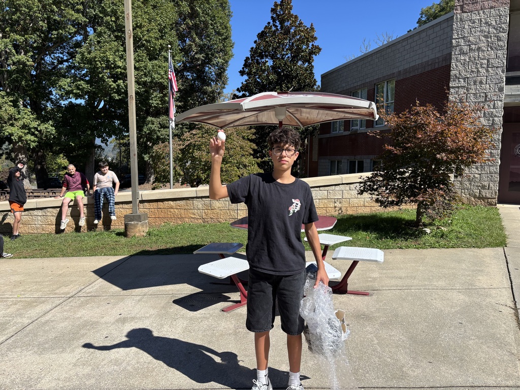 Students in Mr. Cook’s Advanced Technology, Engineering, and Design class participate in an egg drop challenge, testing designs to protect eggs during a fall.
