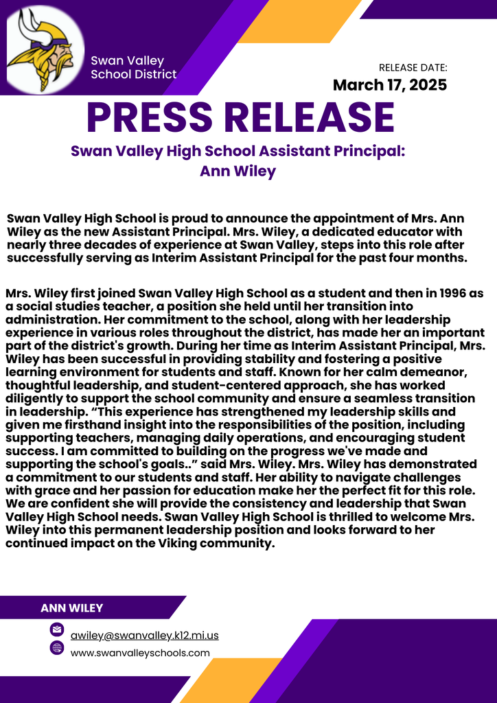 Press Release-SVHS AP - Ann Wiley