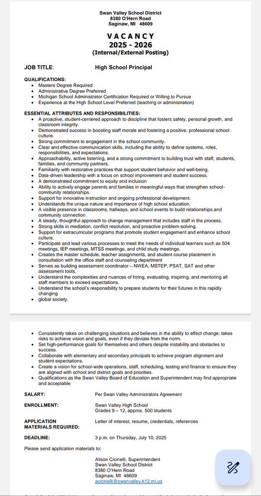 Job Posting HS Principal