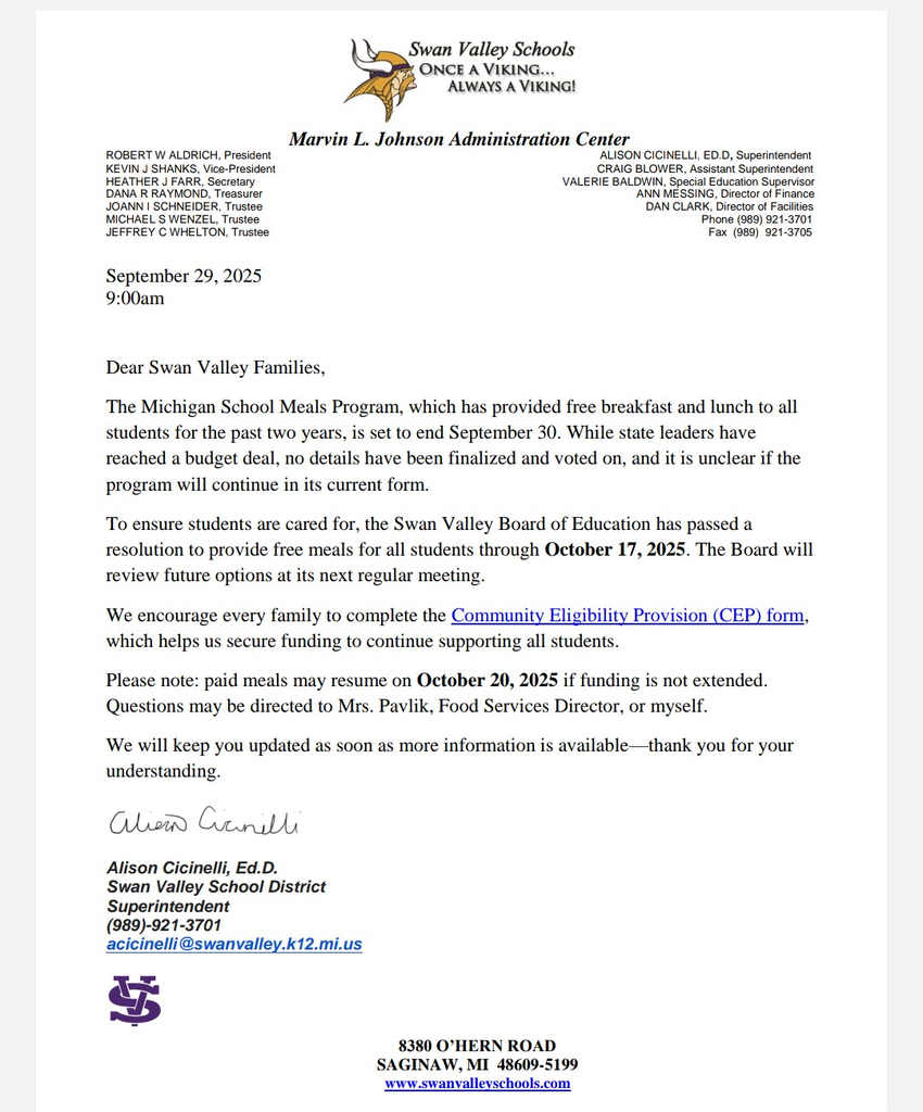 Letter for Food Service