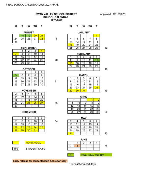 2026-2027 School Calendar