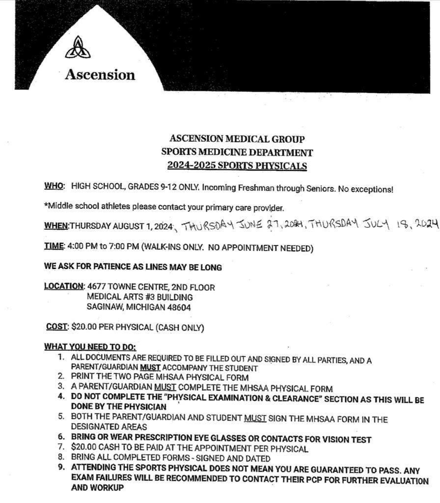 Ascension Sports Physical Clinic Flier