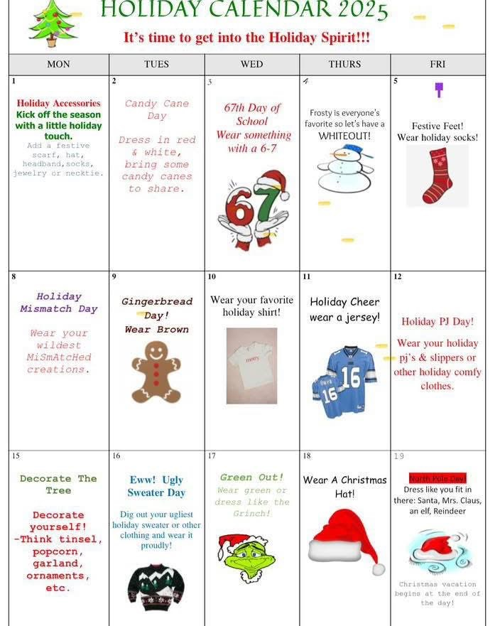 holiday spirit calendar 