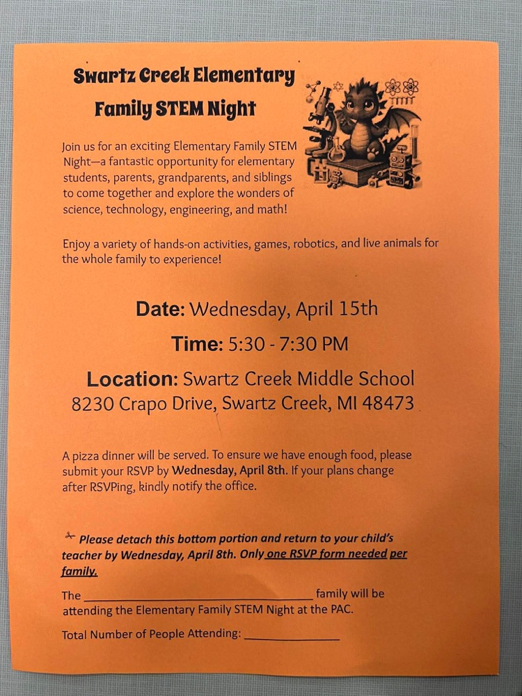 stem night April 15 Swartz Creek Middle School