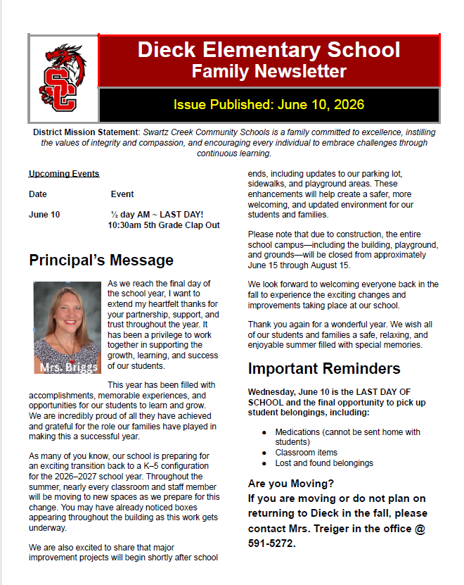 Dieck Family Newsletter June 10, 2026