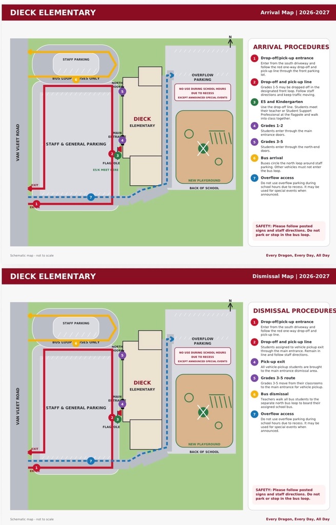 Two maps showing the Dieck Parking Lot with the same directions noted as in the message