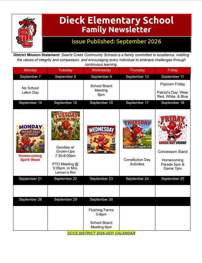 September Dieck Family Newsletter