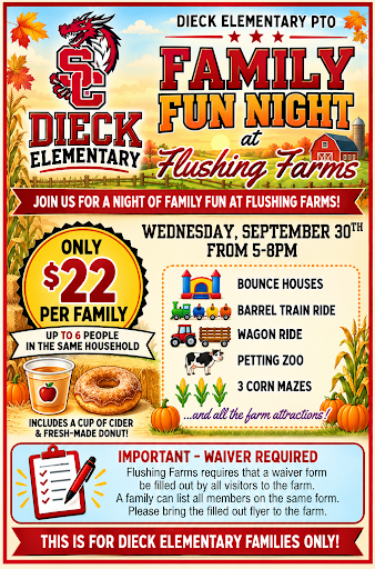 Flushing Farms Family Night Wednesday, September 30th 5-8pm 22.00 per family