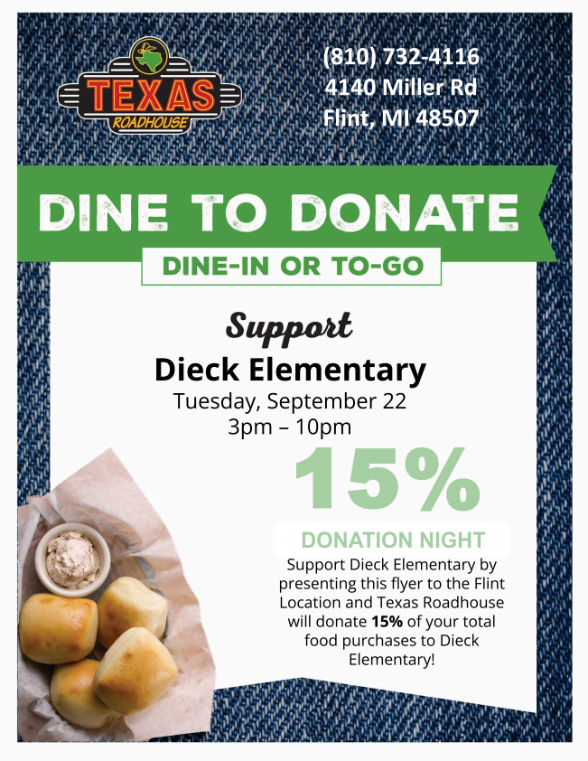 Texas Road House Family Dinner Night Tuesday, September 22 from 3-8pm