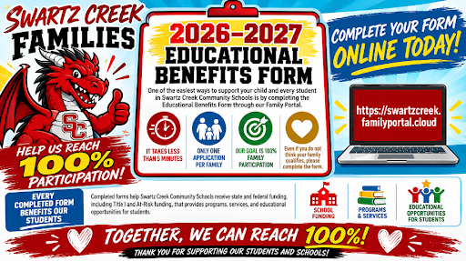 Submit the educational benefits form at https://swartzcreek.familyportal.cloud