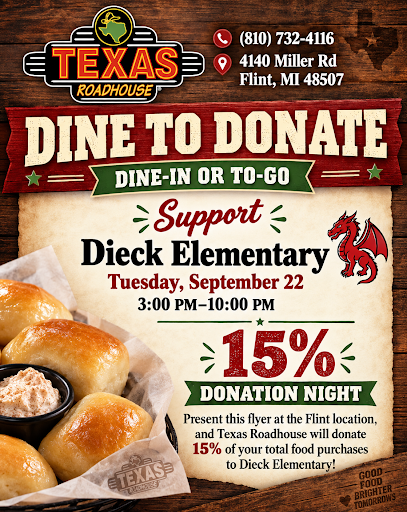 Family Dinner Night at Texas Road House on Miller Road on 9-22-26 from 3-8pm