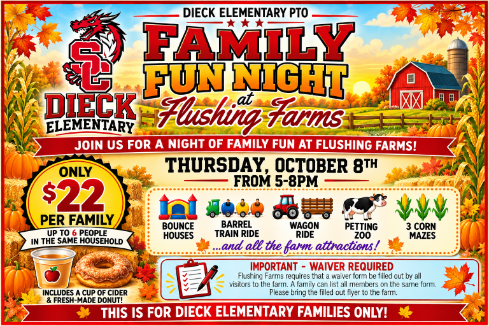 Flushing Farms Family Night 10/8/26 5-8pm 22.00 for family