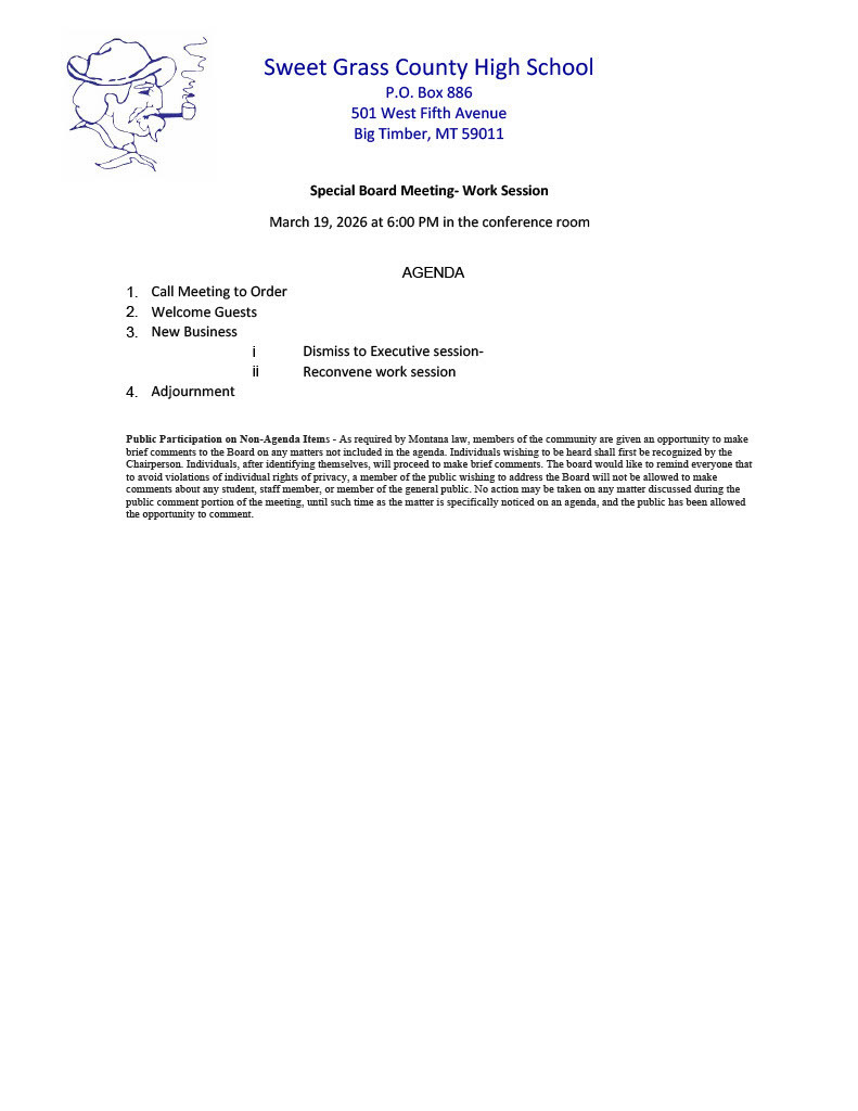 2026-3-19 Special Board Meeting-Work Session Agenda