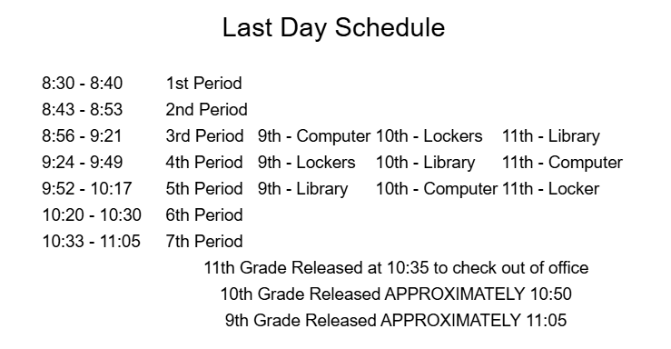 last day of school schedule