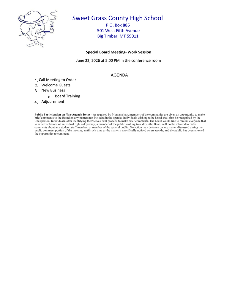 2026-6-22 Special Board Meeting-Work Session Agenda.