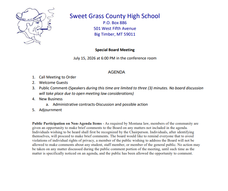 2026-07-15 Special Board Meeting Agenda