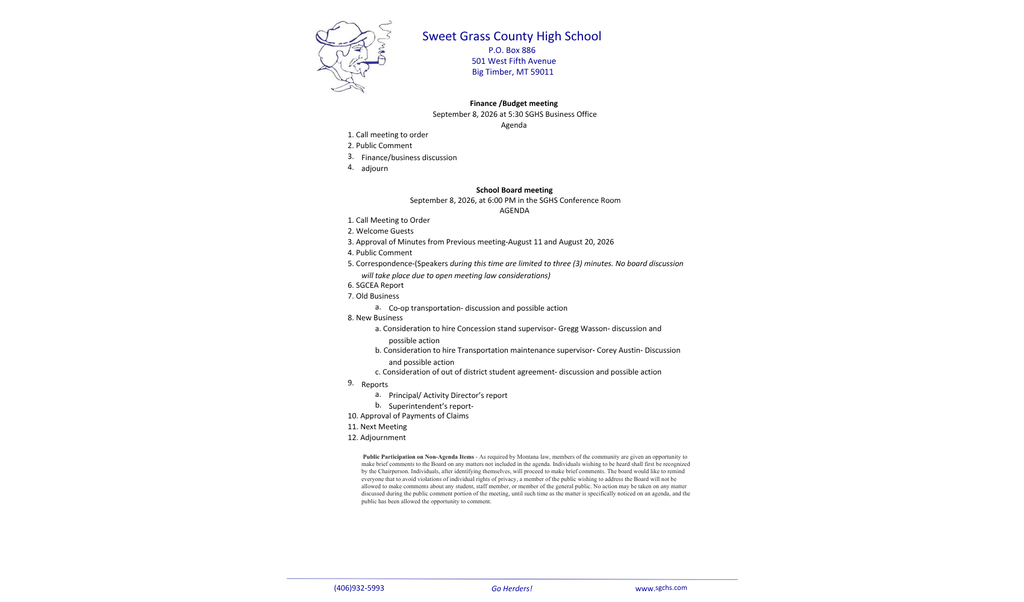 2026-09-03 School Board Agenda