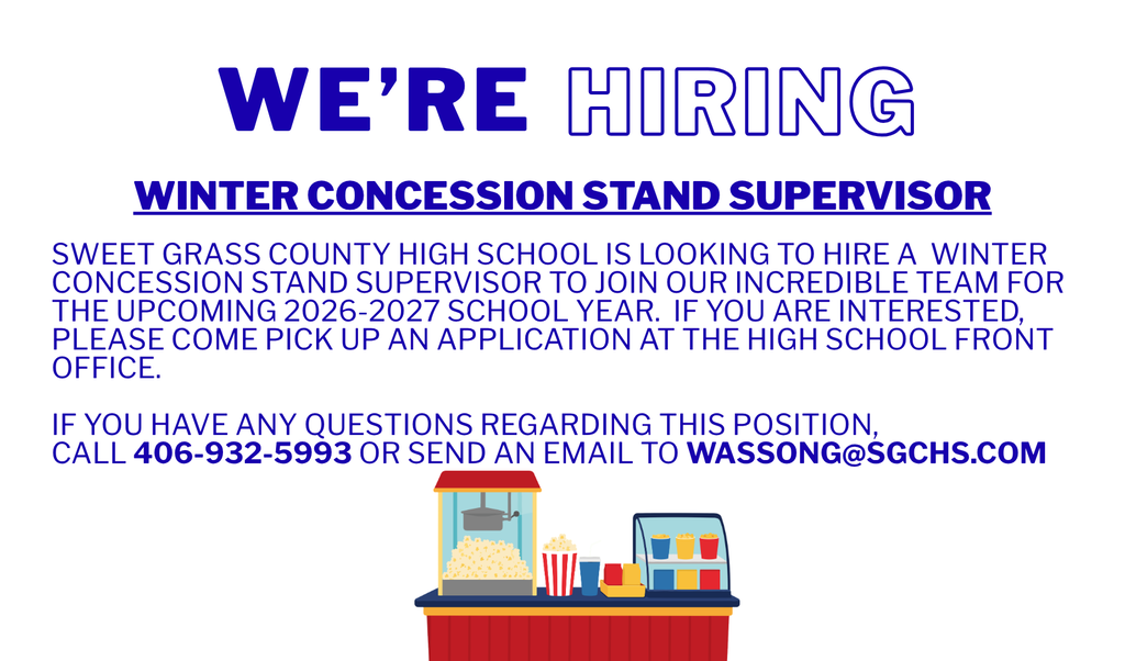 SGCHS is hiring a Winter Concessions Coordinator for the 2026-2027 winter sports season.